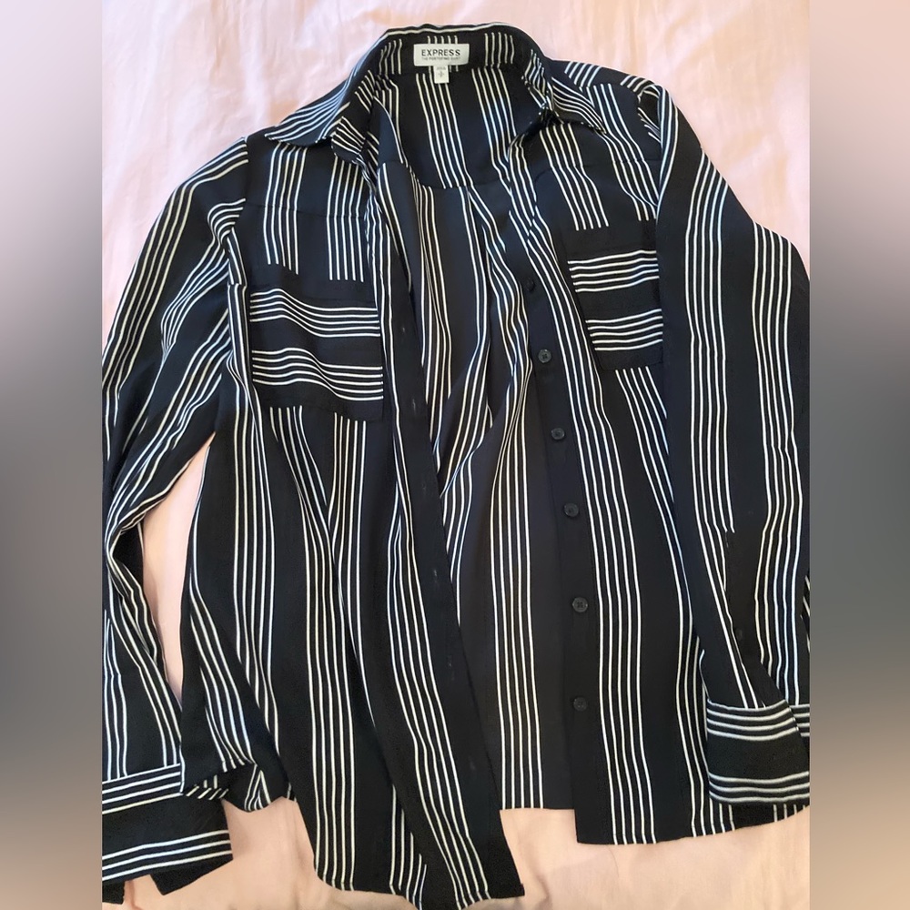 Black and white striped button down